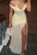 Apricot Sexy Solid Color See-Through Slit Off Shoulder Long Dresses