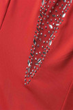 Yellow Sexy Hot Drilling Patchwork Hot Drill O Neck Sheath Dresses