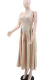 Khaki Sexy Solid Color Patchwork Spaghetti Strap Long Dresses