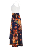 White Blue Casual Print Strap Design Spaghetti Strap Sleeveless Two Pieces