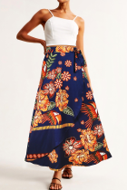 White Blue Casual Print Strap Design Spaghetti Strap Sleeveless Two Pieces