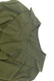 Green Casual Solid Color Patchwork O Neck A Line Dresses