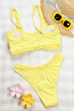 Yellow Sexy Solid Color Ruched Swimwears