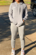 Grey Casual Print Pocket Hooded Long Sleeve Two Pieces