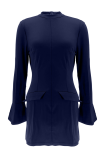 Blue Sexy Solid Color Patchwork O Neck Wrapped Skirt Dresses
