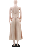 Khaki Sexy Solid Color Patchwork Spaghetti Strap Long Dresses