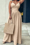 Khaki Sexy Solid Color Patchwork Spaghetti Strap Long Dresses
