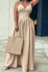 Khaki Sexy Solid Color Patchwork Spaghetti Strap Long Dresses