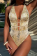 Gold Sexy Solid Color Backless Swimwears