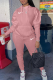 Pink Casual Print Pocket Hooded Long Sleeve Two Pieces