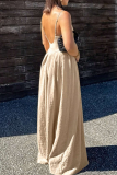 Khaki Sexy Solid Color Patchwork Spaghetti Strap Long Dresses