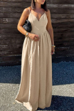 Khaki Sexy Solid Color Patchwork Spaghetti Strap Long Dresses