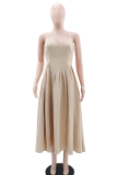 Khaki Sexy Solid Color Patchwork Spaghetti Strap Long Dresses