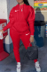 Red Casual Print Pocket Hooded Long Sleeve Two Pieces