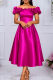 Rose Red Elegant Solid Color Ruched Off Shoulder A Line Dresses