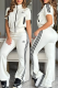 White Casual Letters Zipper Contrast Zipper Collar Short Sleeve Two Pieces