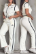 White Casual Letters Zipper Contrast Zipper Collar Short Sleeve Two Pieces