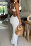 Red Sexy Solid Color Hollow Out Spaghetti Strap Sleeveless Two Pieces