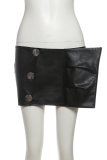Black Sexy Solid Color Buttons Regular Patchwork Bottoms