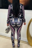 Pink Casual Print Zipper Zipper Collar Long Sleeve Two Pieces