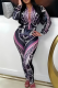Pink Casual Print Zipper Zipper Collar Long Sleeve Two Pieces