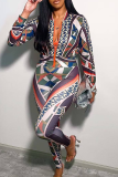 Pink Casual Print Zipper Zipper Collar Long Sleeve Two Pieces