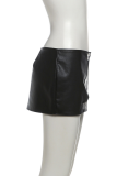 Black Sexy Solid Color Buttons Regular Patchwork Bottoms
