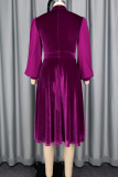 Purple Elegant Solid Color Stringy Selvedge O Neck Long Dresses