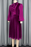 Purple Elegant Solid Color Stringy Selvedge O Neck Long Dresses