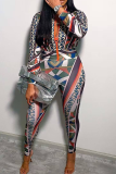 Pink Casual Print Zipper Zipper Collar Long Sleeve Two Pieces