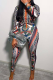 Tangerine Casual Print Zipper Zipper Collar Long Sleeve Two Pieces