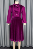 Purple Elegant Solid Color Stringy Selvedge O Neck Long Dresses