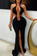 Black Sexy Solid Color Slit Halter Long Dresses