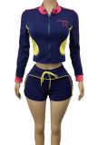Camel Casual Letters Embroidered Zipper Zipper Collar Long Sleeve Two Pieces