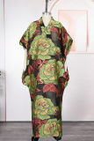 Red Casual Flowers Patchwork V Neck Long Dresses