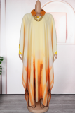 Yellow Casual Print Patchwork Turndown Collar Long Sleeve Two Pieces