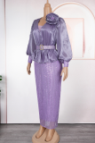 Red Elegant Solid Color Sequins With Belt V Neck Long Plus Size Dresses