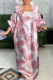 Light Pink Casual Flowers Embroidered Square Neck Long Dresses