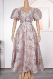 Rose Red Celebrities Solid Color With Belt V Neck Long Plus Size Dresses