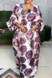 Pink Casual Flowers Embroidered Square Neck Long Dresses