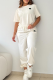 White Casual Letters Patchwork O Neck Short Sleeve Two Pieces