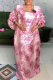 Pink Casual Flowers Embroidered Square Neck Long Dresses