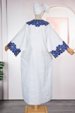 White Casual Jacquard O Neck Long Dresses