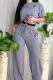 Grey Casual Letters Draw String O Neck Short Sleeve Two Pieces