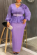 Purple Elegant Solid Color Sequins With Belt V Neck Long Plus Size Dresses