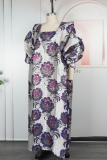Pink Casual Flowers Embroidered Square Neck Long Dresses