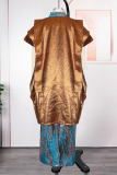 Coffee Draw String V Neck Plus Size Two Pieces