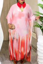 Pink Casual Print Patchwork Turndown Collar Long Sleeve Two Pieces
