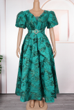 Rose Red Celebrities Solid Color With Belt V Neck Long Plus Size Dresses