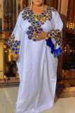 White Casual Jacquard O Neck Long Dresses